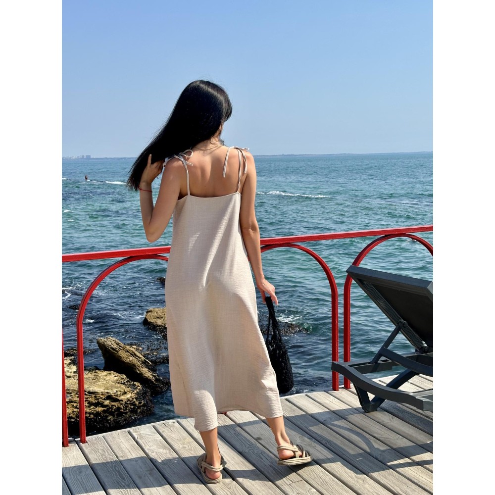 Зображення  сарафан andy пісочного кольору на зав’язках довгий