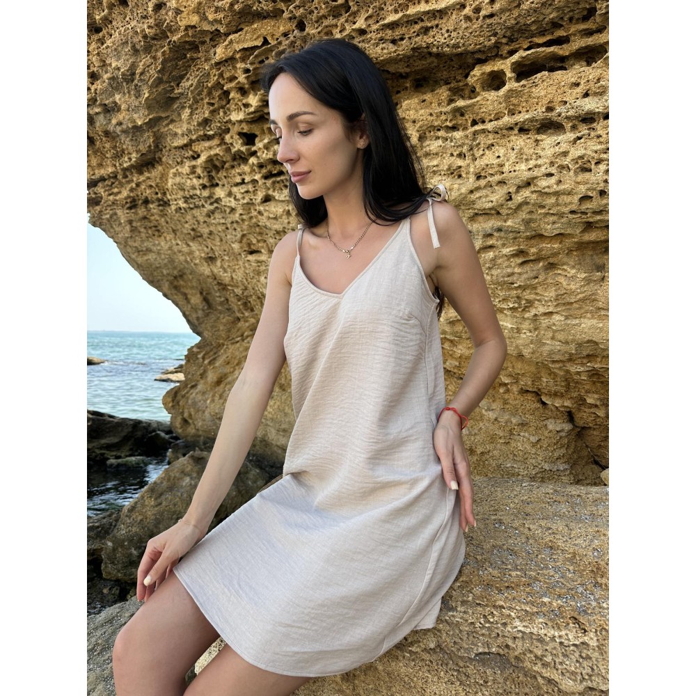 Фото  сарафан andy пісочного кольору на зав’язках короткий