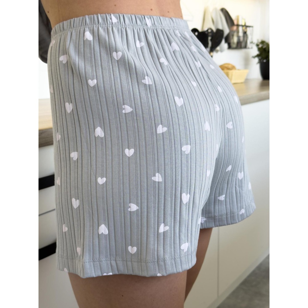 Фото  жіноча піжама(футболка+шорти) “cloudy heart”, сіра з сердечками