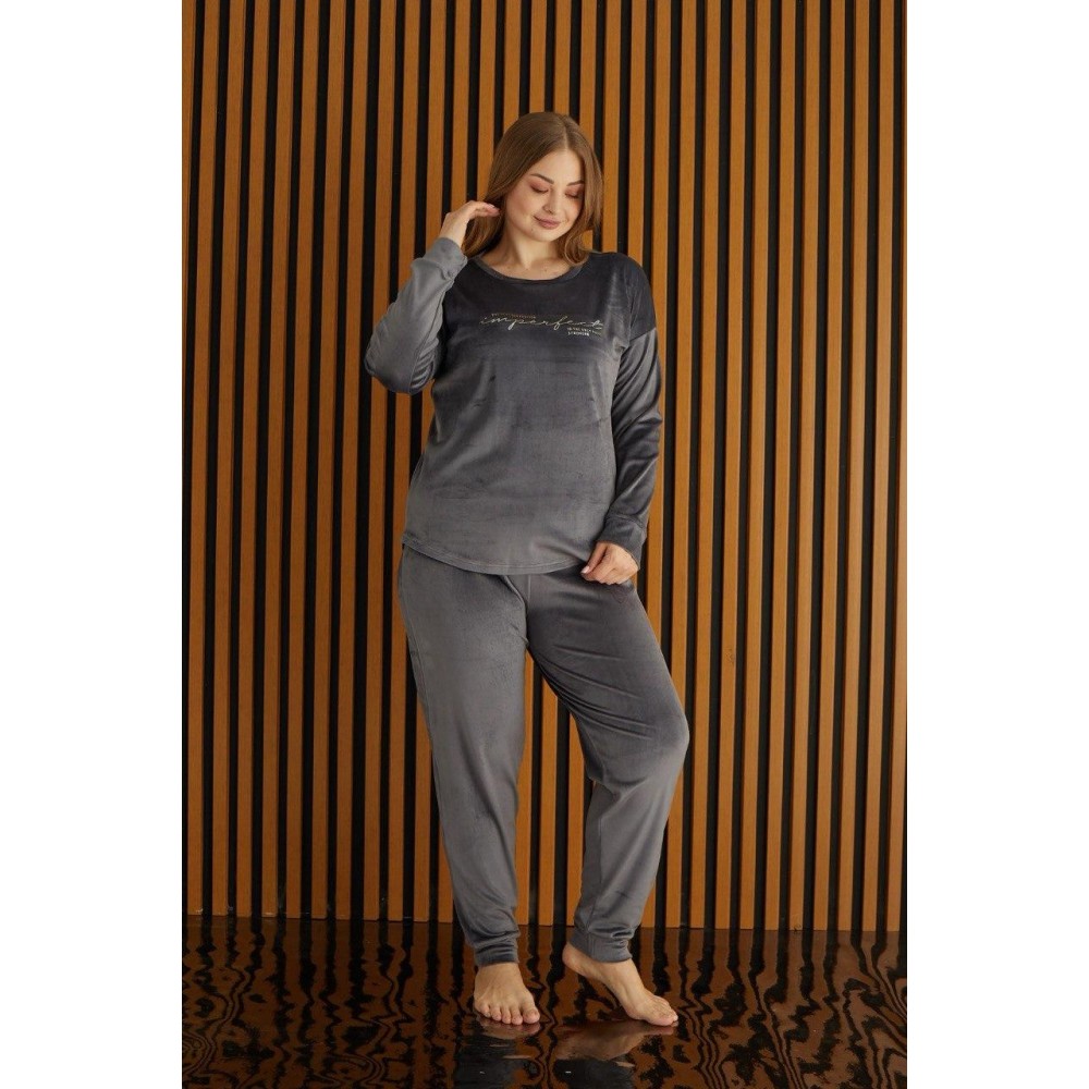 Зображення  домашня жіноча піжама-костюм з велюру, графіт