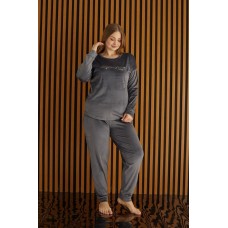 Домашня жіноча піжама-костюм з велюру, графіт Домашня жіноча піжама-костюм з велюру, графіт