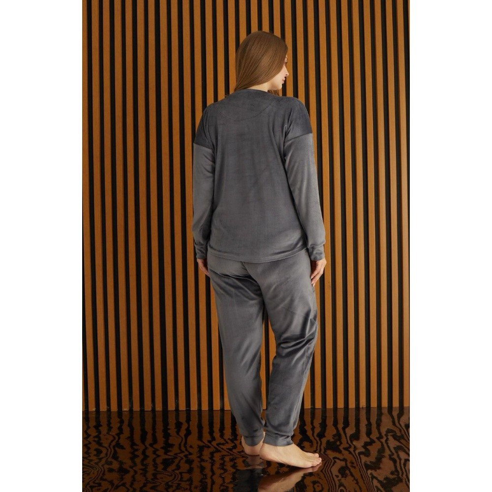 Зображення  домашня жіноча піжама-костюм з велюру, графіт