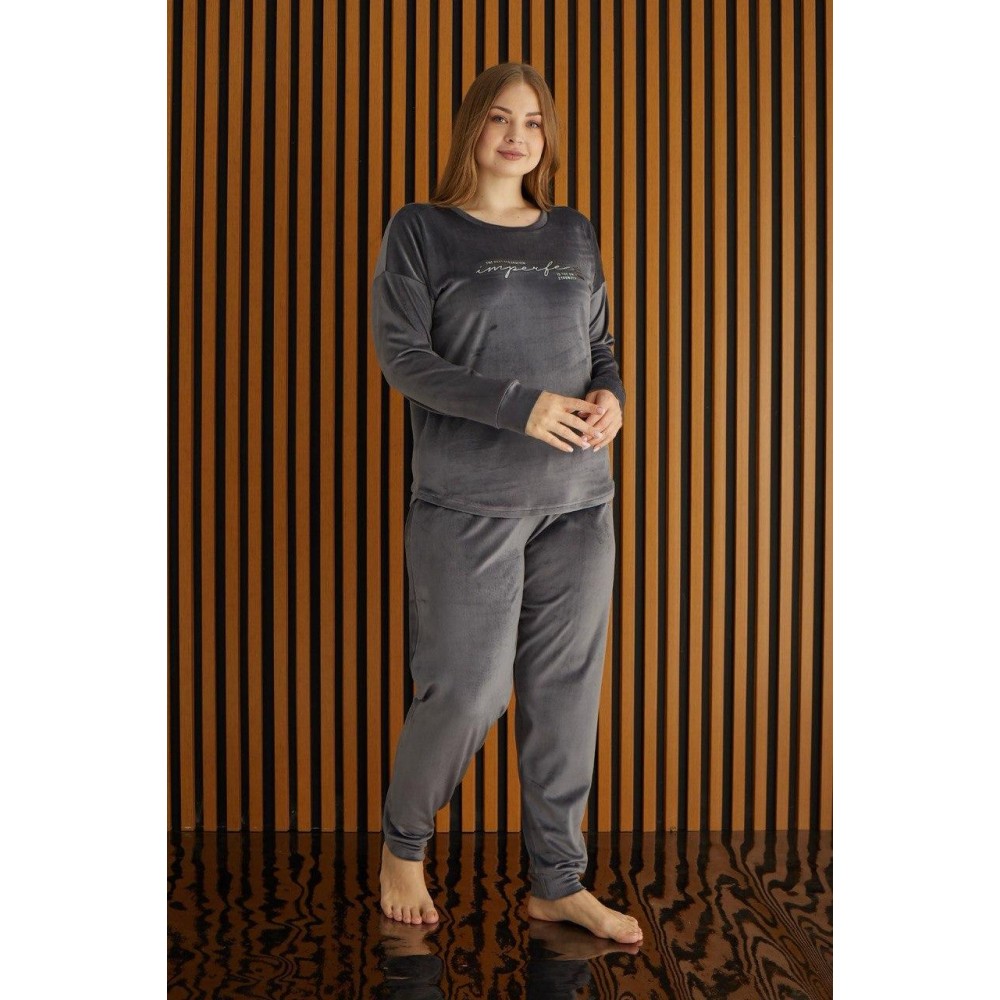 Зображення  домашня жіноча піжама-костюм з велюру, графіт