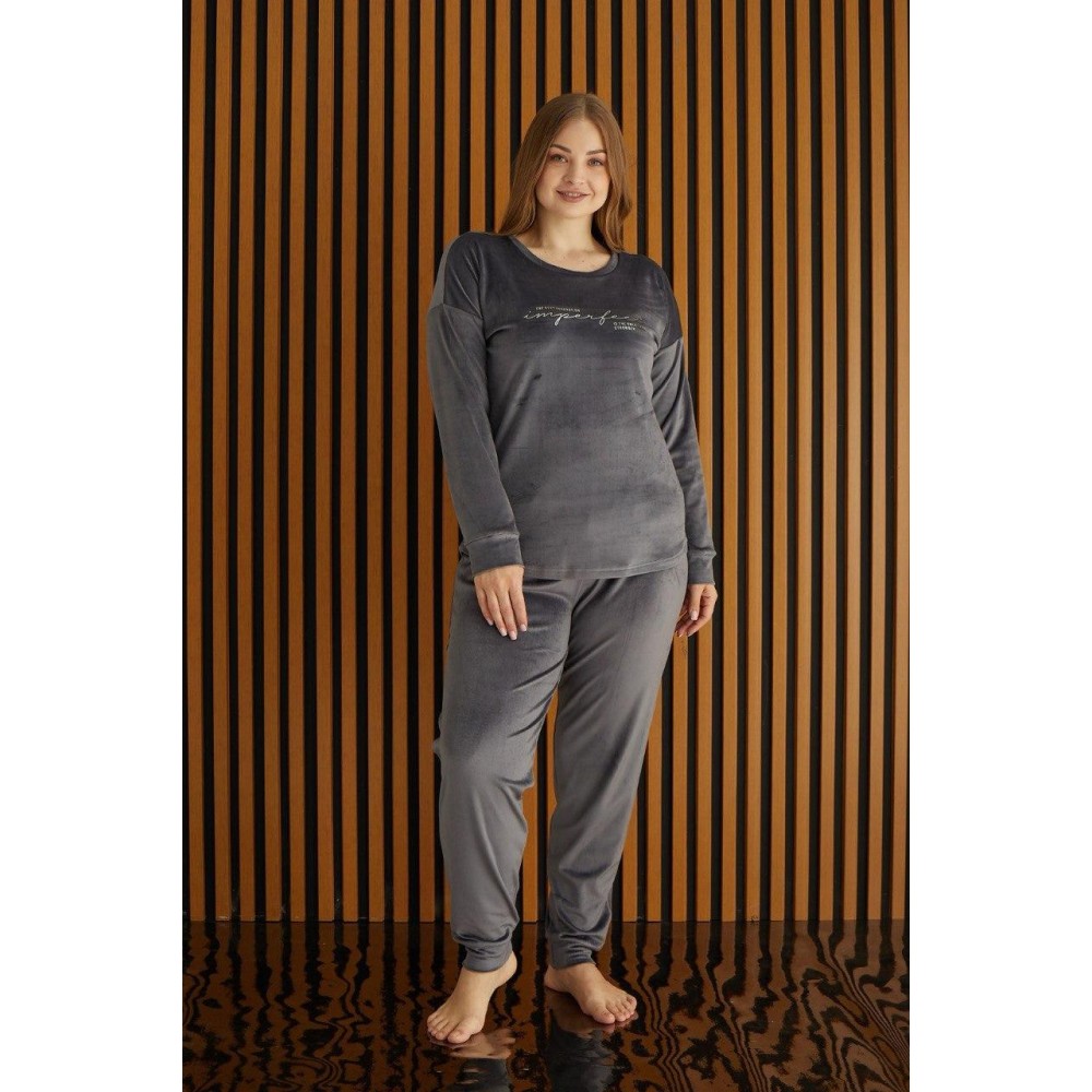 Зображення  домашня жіноча піжама-костюм з велюру, графіт