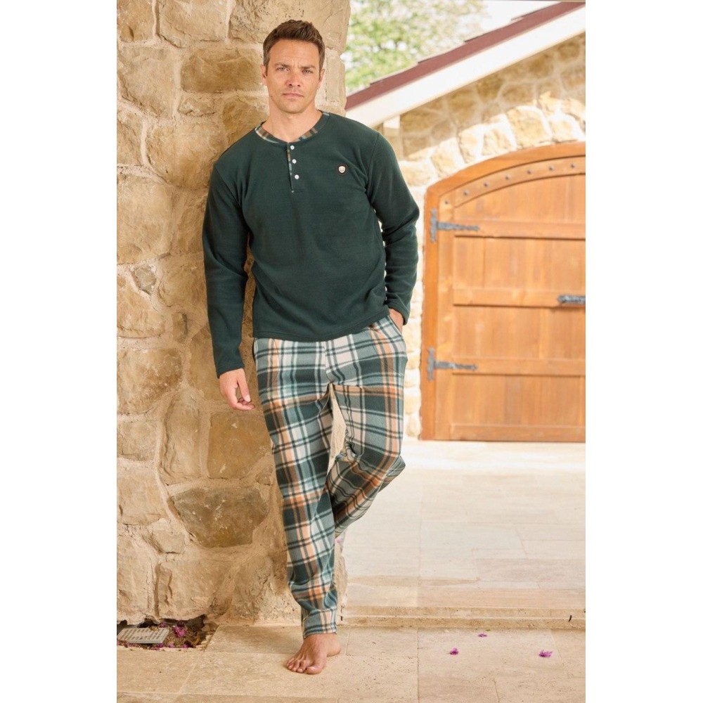 Фото  чоловіча тепла піжама з флісу полар зелена