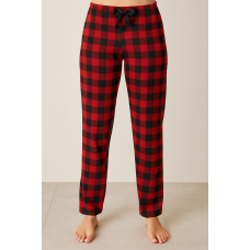 Штани жіночі теплі з мікробайки в клітину батал червоно-чорні
