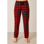 Зображення  штани жіночі теплі з мікробайки в клітину батал червоно-чорні