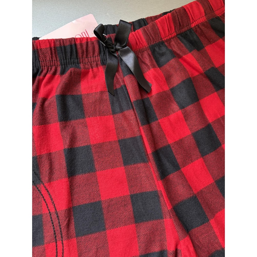 Зображення  штани жіночі теплі з мікробайки в клітину батал червоно-чорні