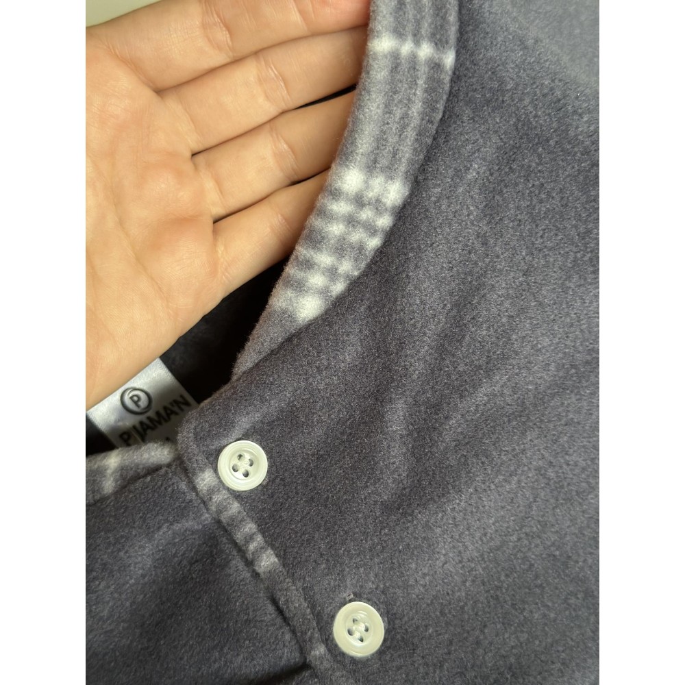 Фото  чоловіча тепла піжама з флісу полар  лонгслів та штани в клітину темно-сірі