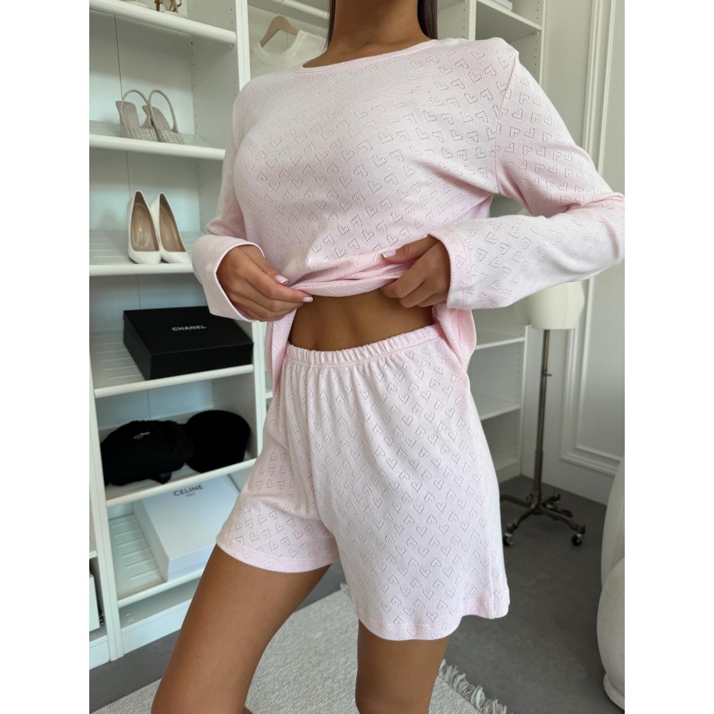 Зображення  жіночий піжамний комплект шорти та лонгслів rose amour, блідо-