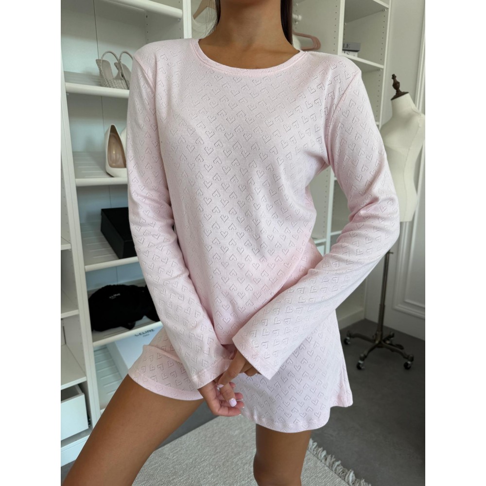 Зображення  жіночий піжамний комплект шорти та лонгслів rose amour, блідо-