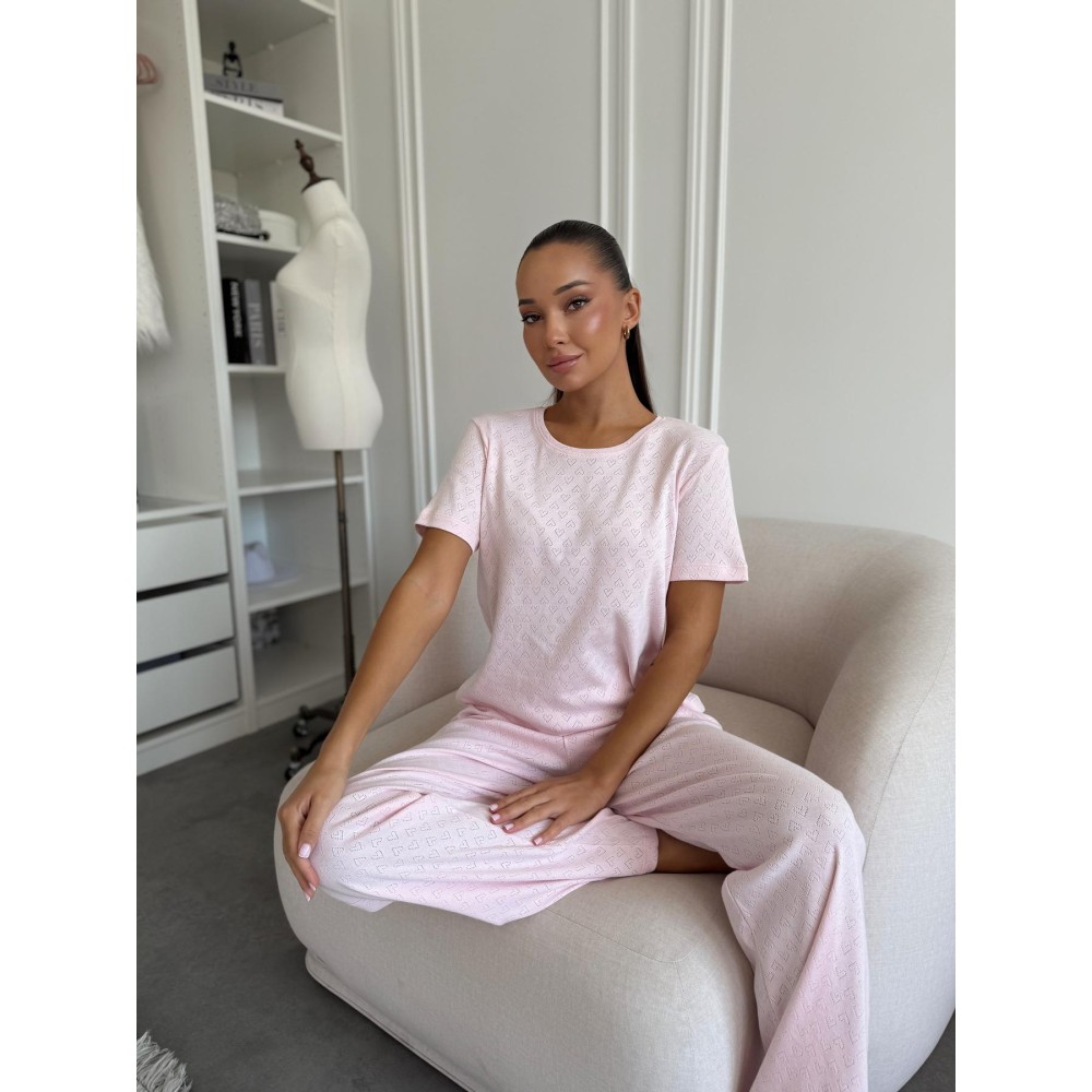 Зображення  жіночий піжамний комплект штани та футболка rose amour, блідо-