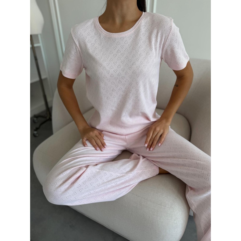 Зображення  жіночий піжамний комплект штани та футболка rose amour, блідо-