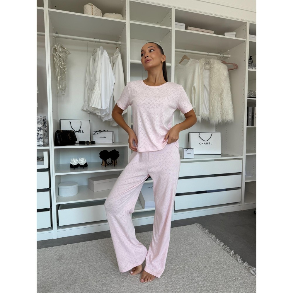 Зображення  жіночий піжамний комплект штани та футболка rose amour, блідо-