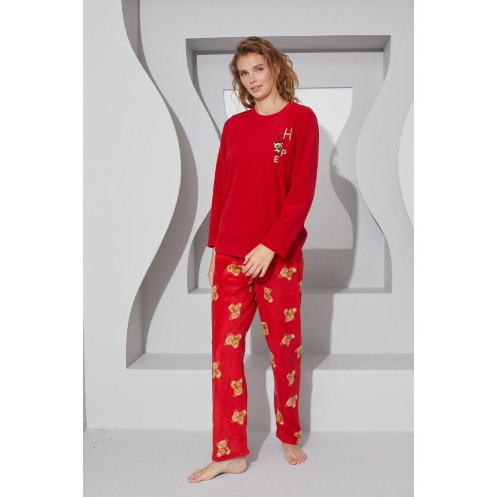 Фото  жіноча тепла піжама з флісу полар hope, червона Фото  жіноча тепла піжама з флісу полар hope, червона