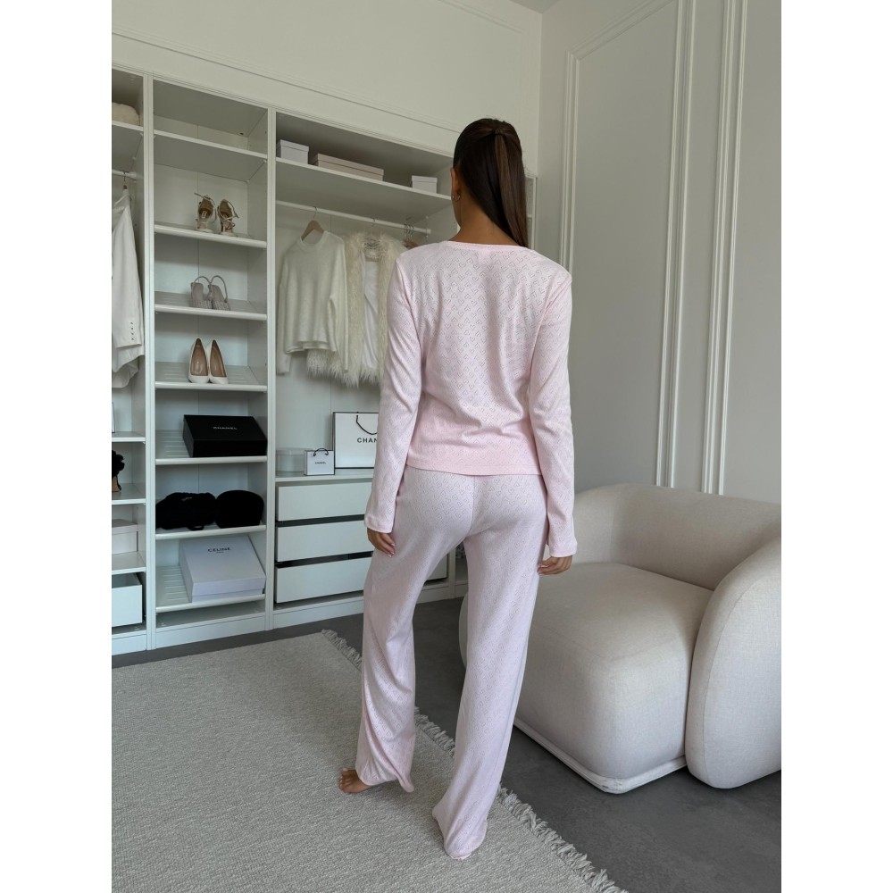 Фото  жіночий піжамний комплект штани та лонгслів rose amour, блідо-