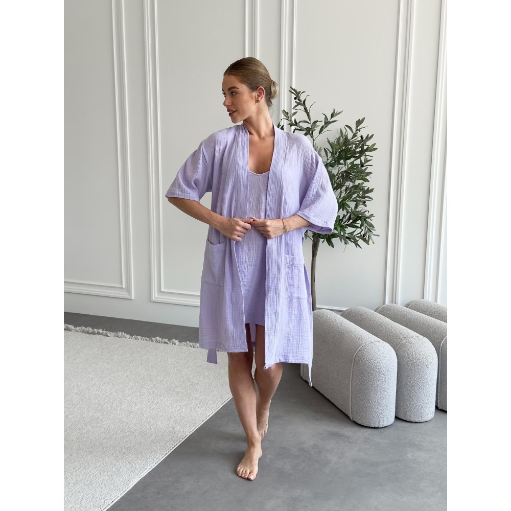 Зображення  жіночий подарунковий набір lavanda халат+сорочка Зображення  жіночий подарунковий набір lavanda халат+сорочка