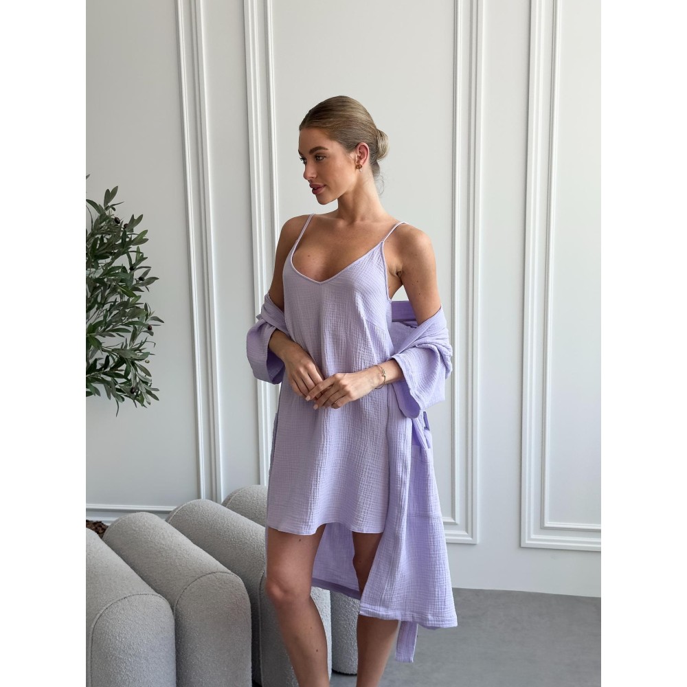 Зображення  жіночий подарунковий набір lavanda халат+сорочка Зображення  жіночий подарунковий набір lavanda халат+сорочка