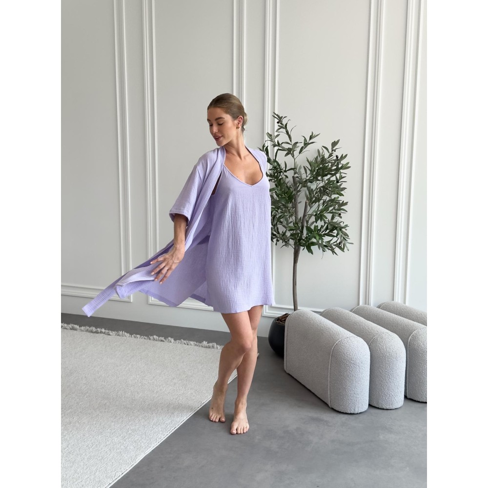 Зображення  жіночий подарунковий набір lavanda халат+сорочка Зображення  жіночий подарунковий набір lavanda халат+сорочка