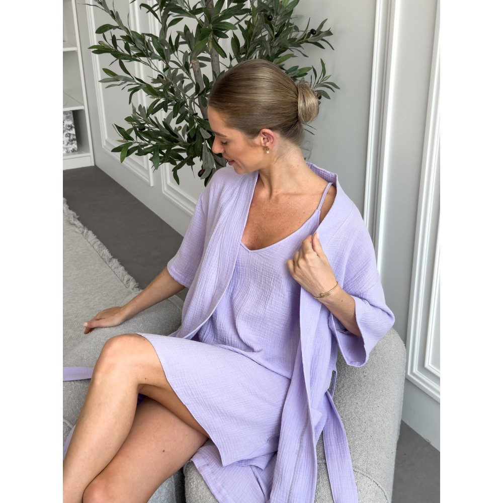 Зображення  жіночий подарунковий набір lavanda халат+сорочка Зображення  жіночий подарунковий набір lavanda халат+сорочка