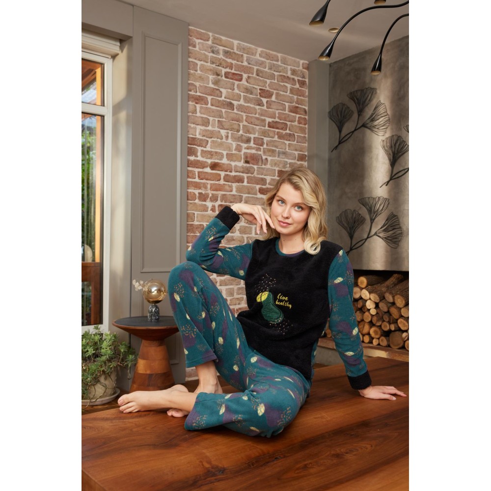 Фото  піжама тепла жіноча з флісу полар «live healthy», смарагд Фото  піжама тепла жіноча з флісу полар «live healthy», смарагд
