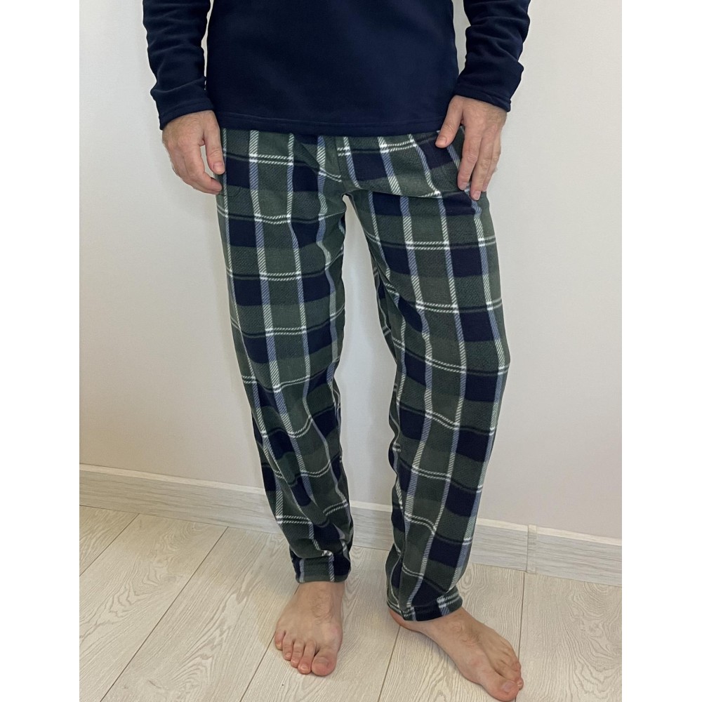 Фото  штани чоловічі теплі з флісу в клітину синьо-зелені