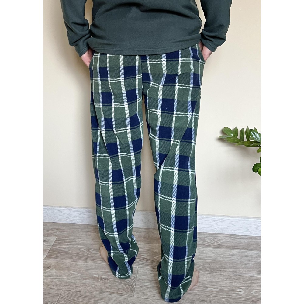 Фото  штани чоловічі теплі з флісу в клітину синьо-зелені
