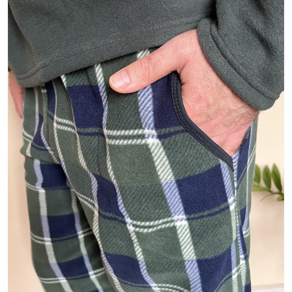 Фото  штани чоловічі теплі з флісу в клітину синьо-зелені