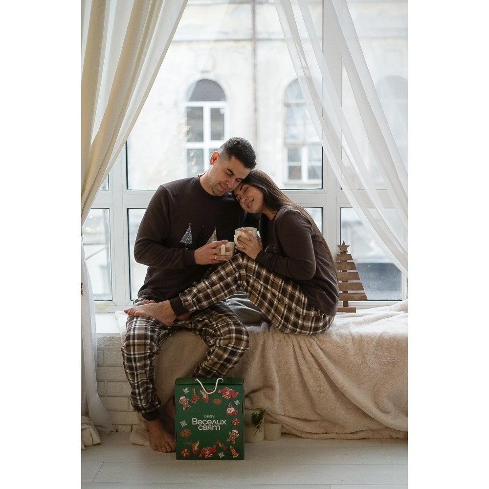 Фото  піжама жіноча тепла “святковий затишок”, коричнева