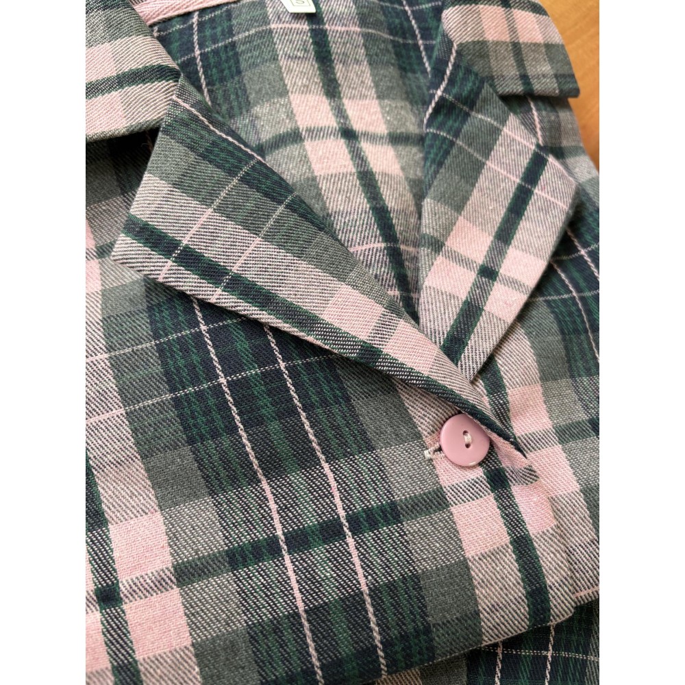 Фото  домашня жіноча піжама coy у клітинку рожево-сіра (сорочка+штани)