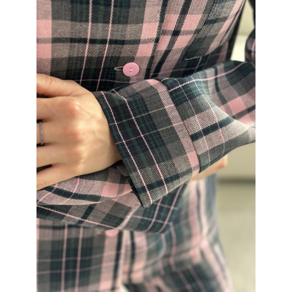 Зображення  домашня жіноча піжама coy у клітинку рожево-сіра (сорочка+штани)