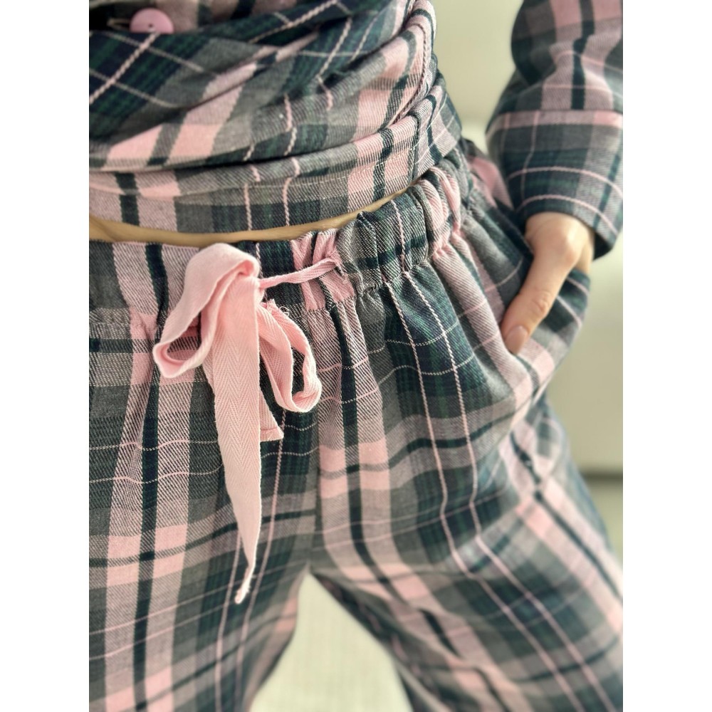 Зображення  домашня жіноча піжама coy у клітинку рожево-сіра (сорочка+штани)