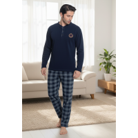 Чоловіча тепла піжама з флісу полар, синя