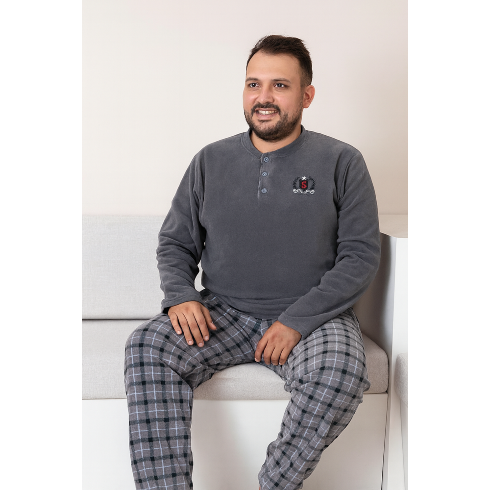 Фото  чоловіча тепла піжама з флісу полар big size, сіра