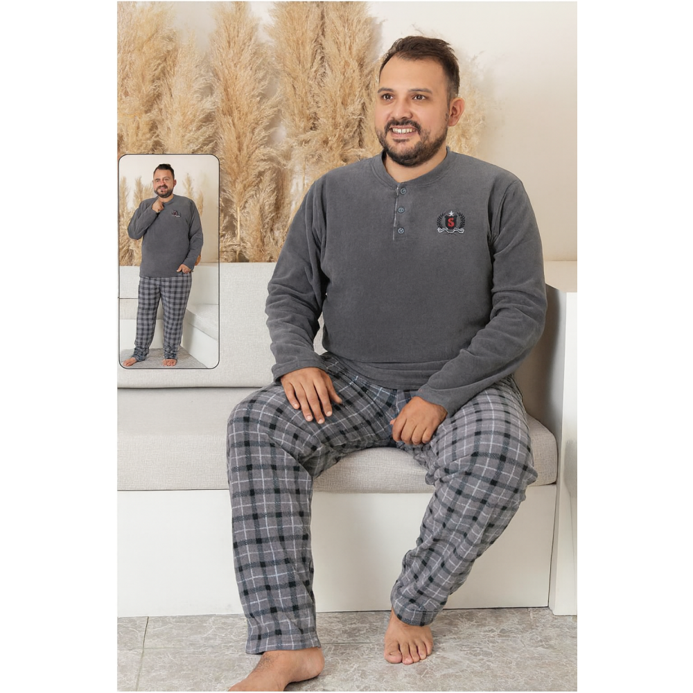 Фото  чоловіча тепла піжама з флісу полар big size, сіра