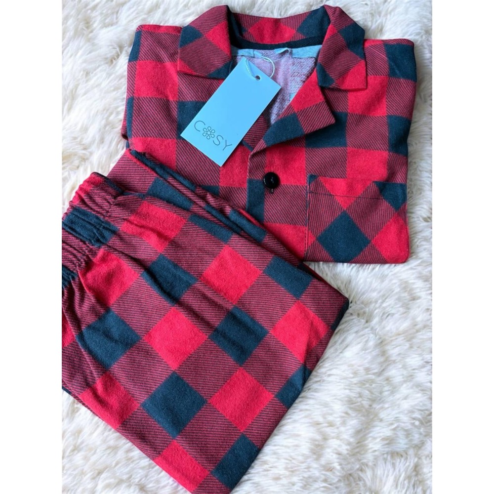 Зображення  піжама чоловіча coy з фланелі (штани+сорочка) «holly jolly», клітина червоно/чорна