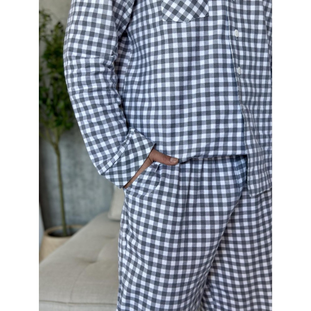 Зображення  піжама чоловіча coy з фланелі (штани+сорочка) «coy harmony», клітина сіро-біла