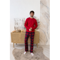 Піжама чоловіча тепла "Winter Holiday" без принта , червоно-синя