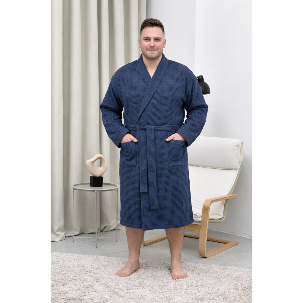 Фото  вафельний халат унісекс big size «сапфір»