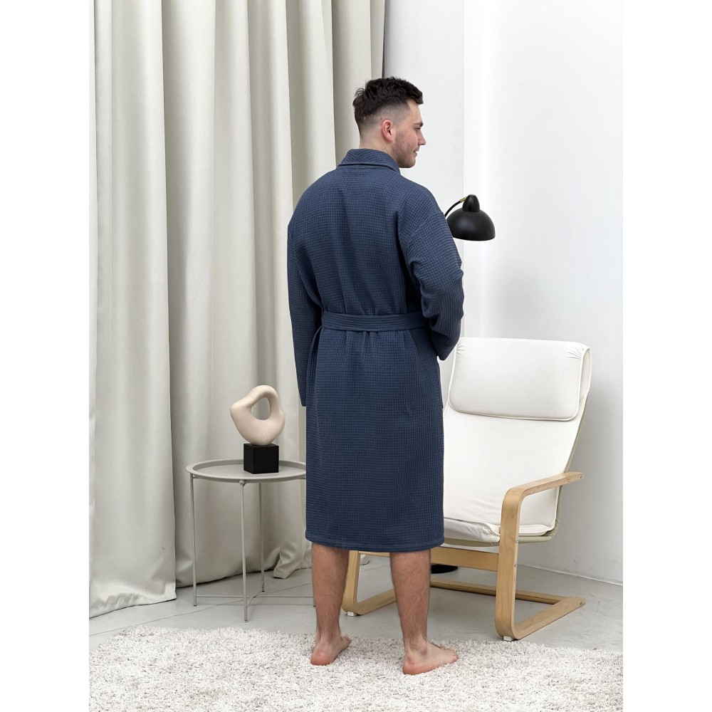 Фото  вафельний халат унісекс big size «сапфір»