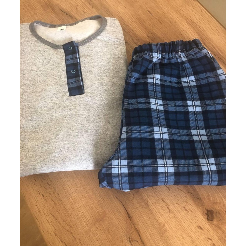 Фото  піжама midnight унісекс тепла(штани+лонгслів) клітина синя