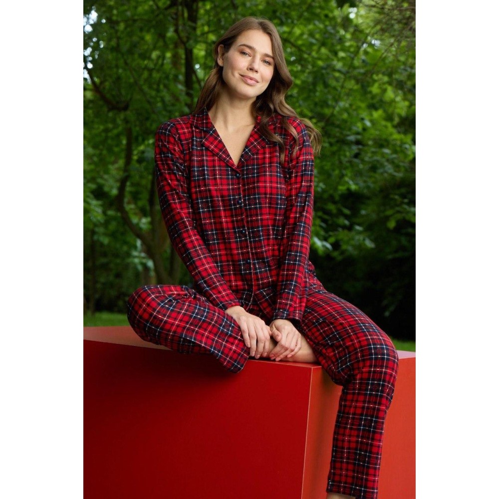 Зображення  жіноча тепла піжама з мікробайки в клітину червоно-синя