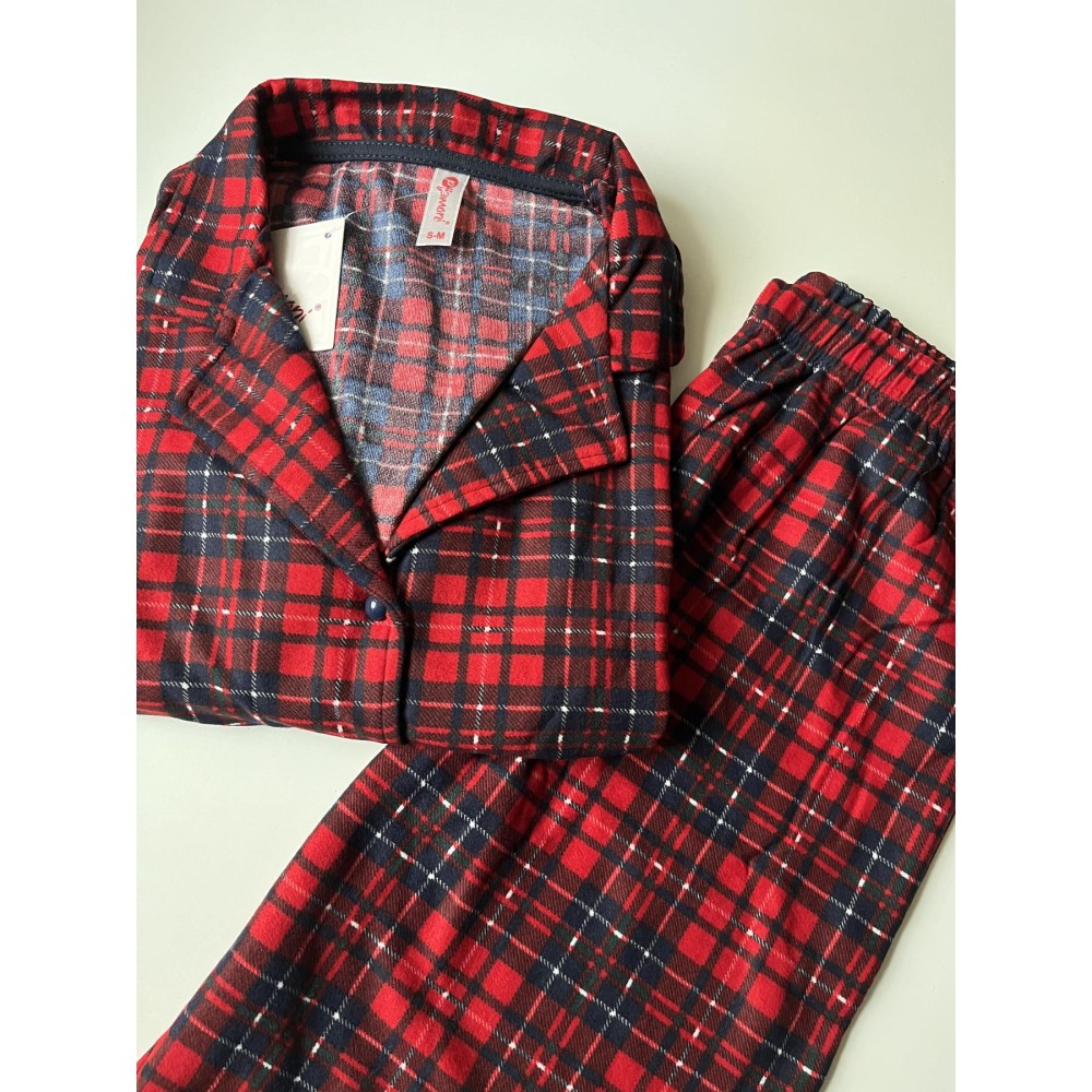 Зображення  жіноча тепла піжама з мікробайки в клітину червоно-синя
