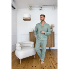 Чоловіча муслінова піжама штани+сорочка довгий рукав VIVA,