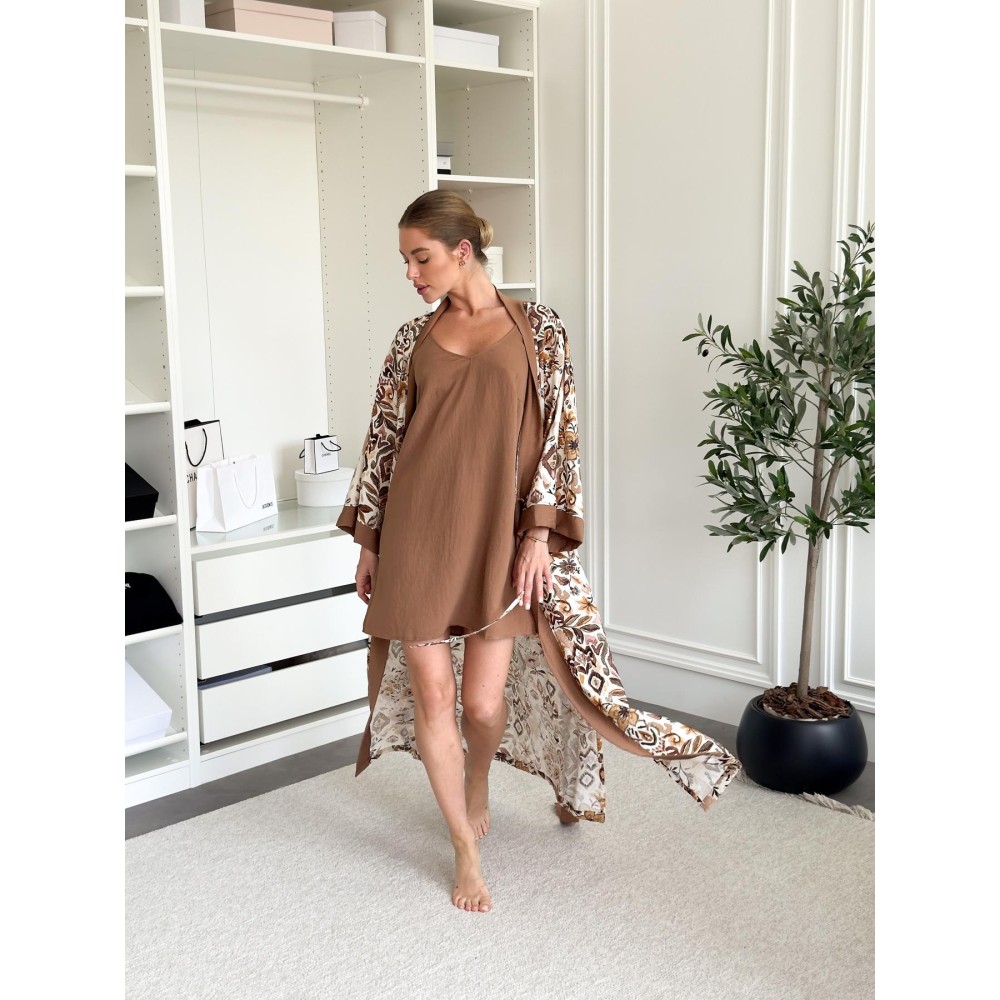 Фото  жіночий подарунковий набір boho (халат+сорочка)