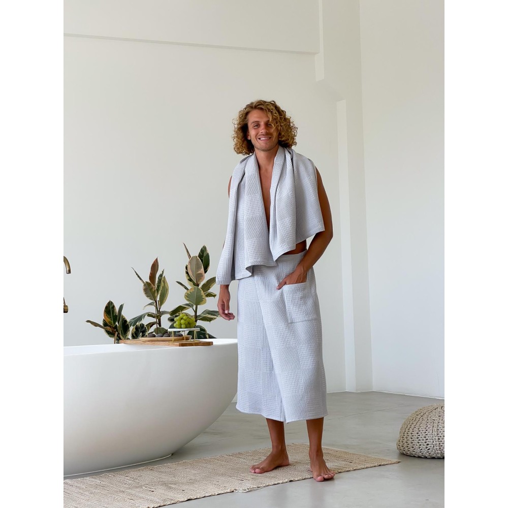 Фото  банний набір для чоловіків(кілт +рушник), світло-