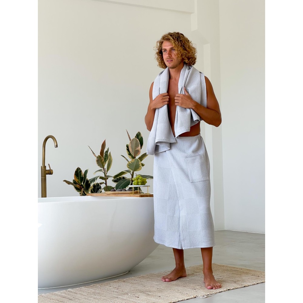 Фото  банний набір для чоловіків(кілт +рушник), світло-