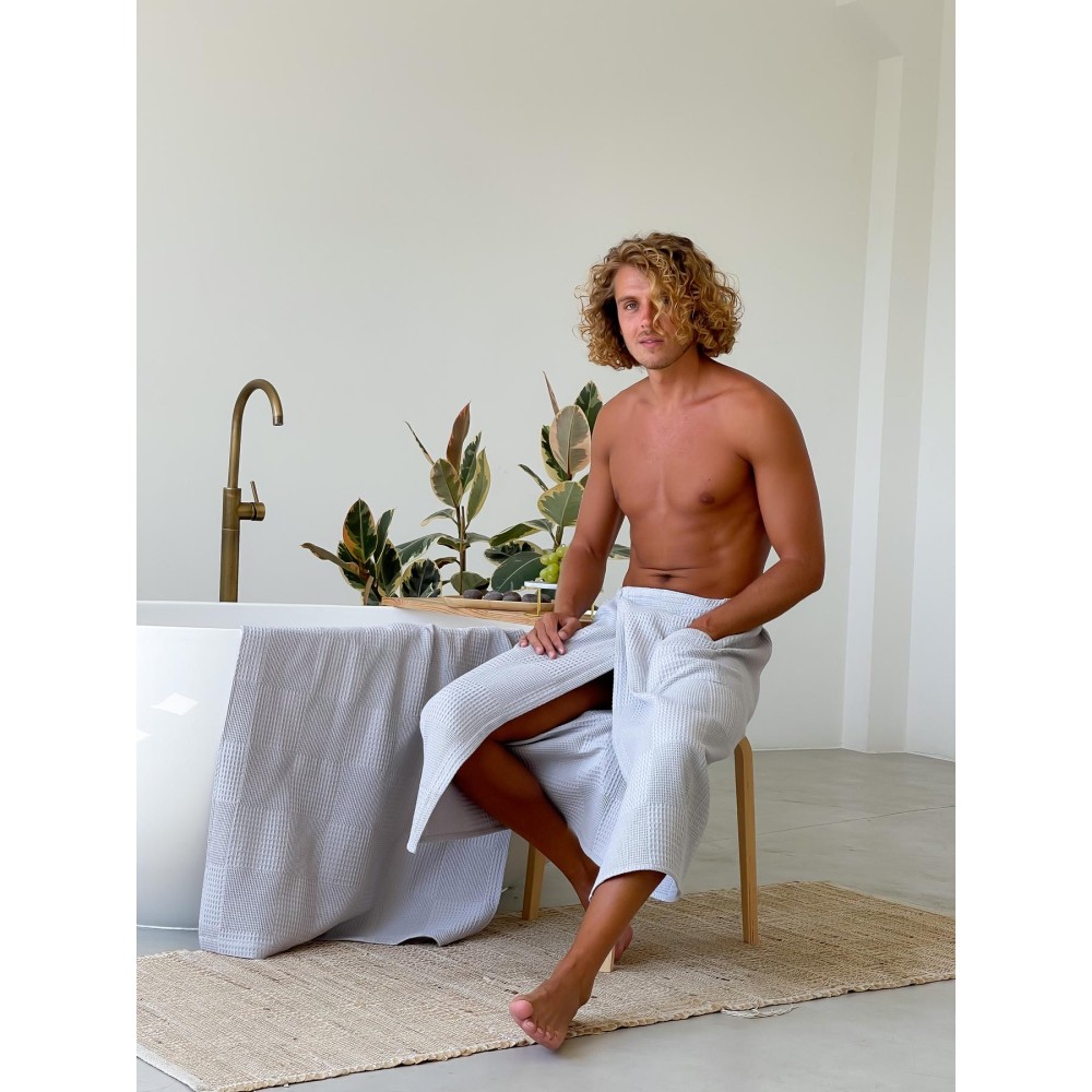 Фото  банний набір для чоловіків(кілт +рушник), світло-