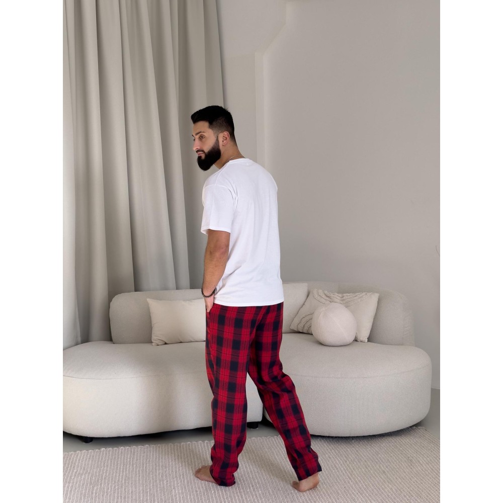 Фото  домашній комплект для чоловіків глен (штани+футболка біла)