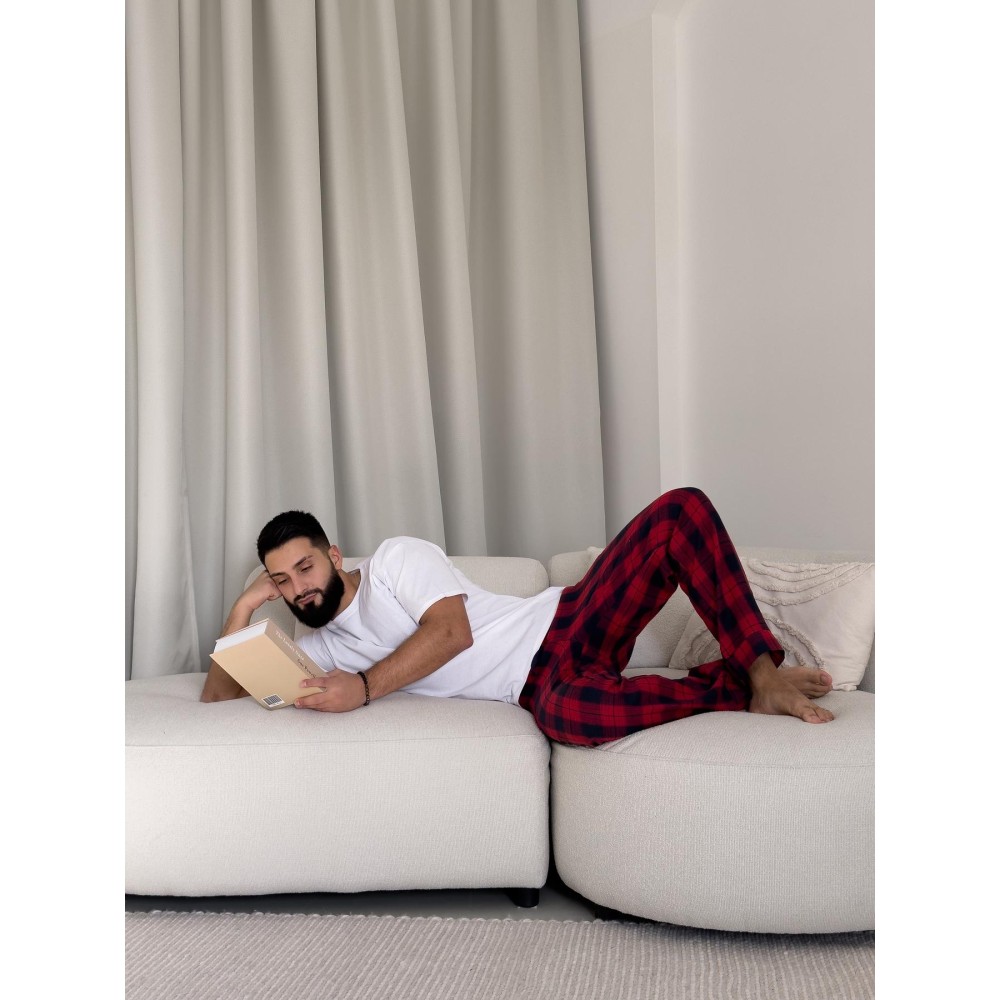 Фото  домашній комплект для чоловіків глен (штани+футболка біла)